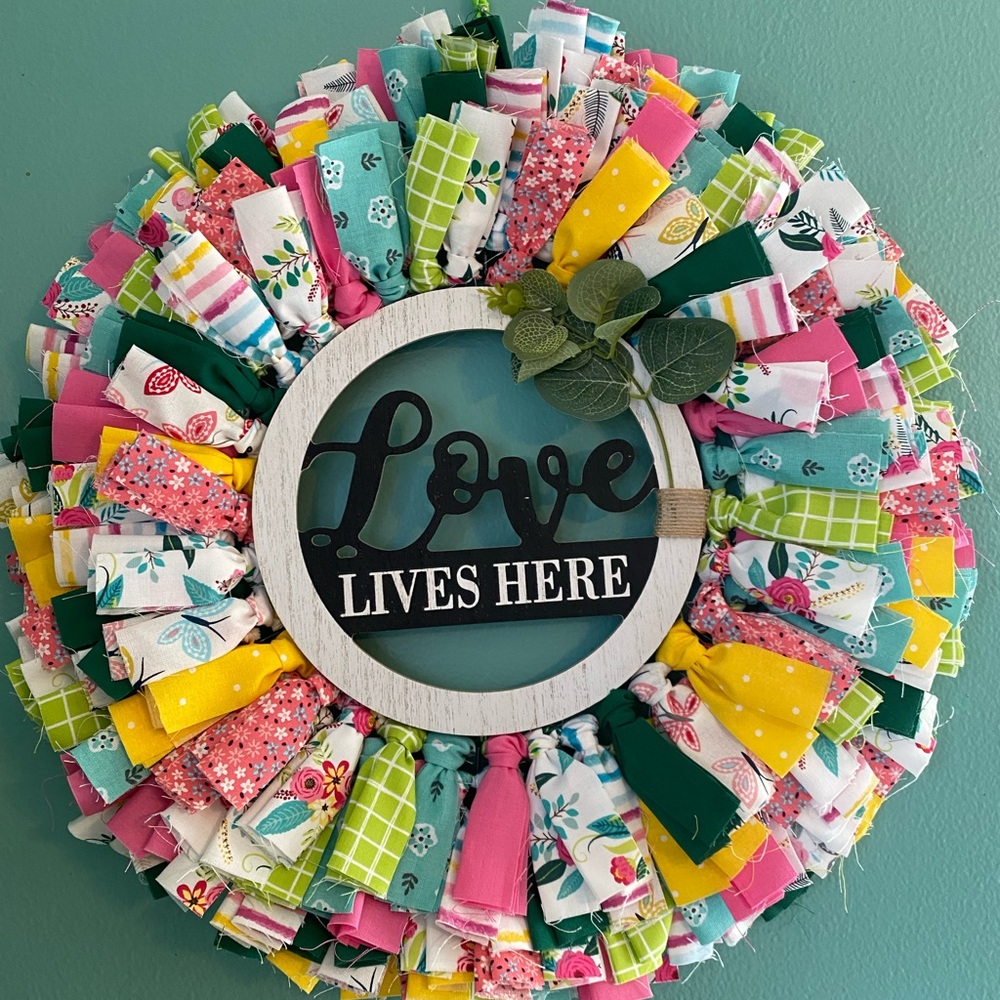 Love Lives Here Rag Wreath